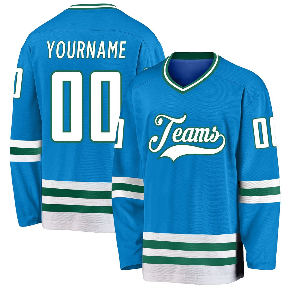 Usa Hockey Jersey, Custom Blue White Kelly Green Hockey Jersey, Team Hockey Jerseys