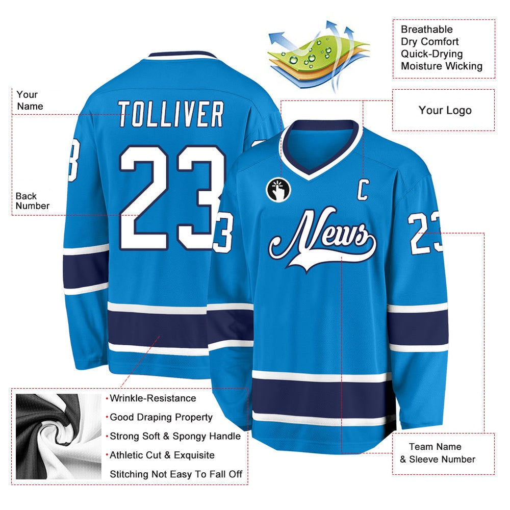 Usa Hockey Jersey, Custom Blue White Navy Hockey Jersey, Team Hockey Jerseys