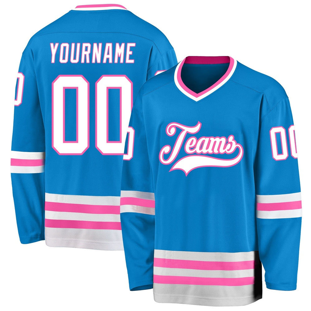 Usa Hockey Jersey, Custom Blue White Pink Hockey Jersey, Team Hockey Jerseys