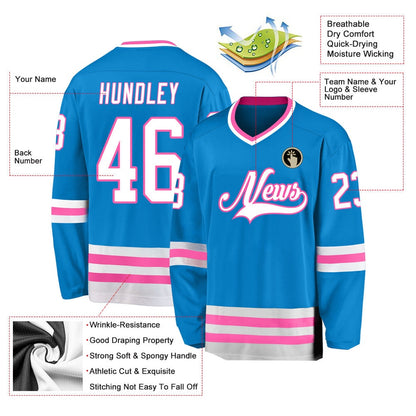 Usa Hockey Jersey, Custom Blue White Pink Hockey Jersey, Team Hockey Jerseys