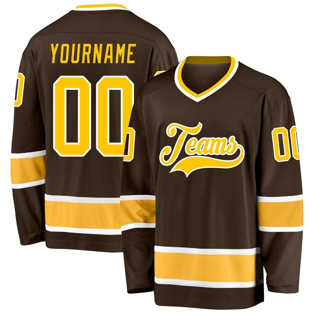 Usa Hockey Jersey, Custom Brown Gold White 1 Hockey Jersey, Team Hockey Jerseys