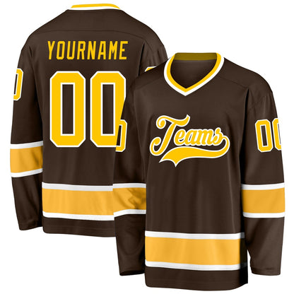 Usa Hockey Jersey, Custom Brown Gold White 1 Hockey Jersey, Team Hockey Jerseys