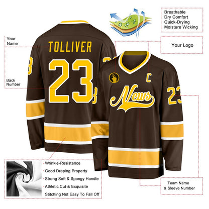 Usa Hockey Jersey, Custom Brown Gold White 1 Hockey Jersey, Team Hockey Jerseys