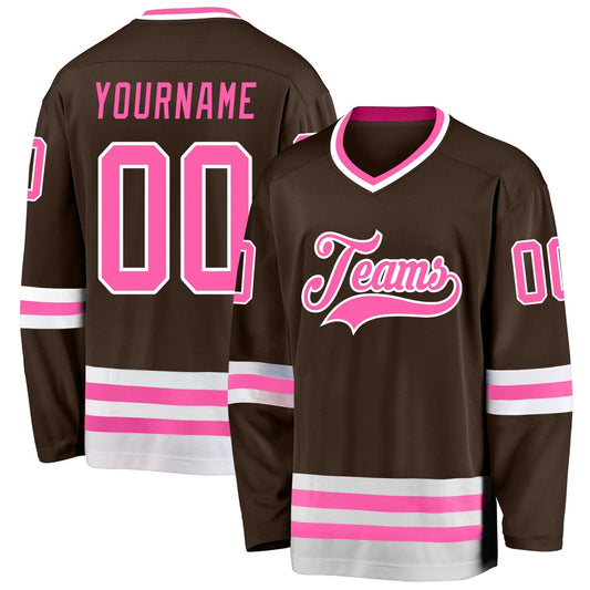 Usa Hockey Jersey, Custom Brown Pink White 1 Hockey Jersey, Team Hockey Jerseys