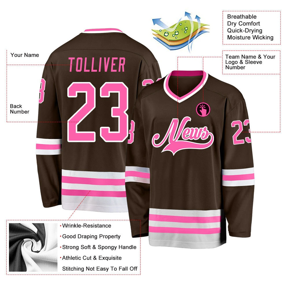 Usa Hockey Jersey, Custom Brown Pink White 1 Hockey Jersey, Team Hockey Jerseys