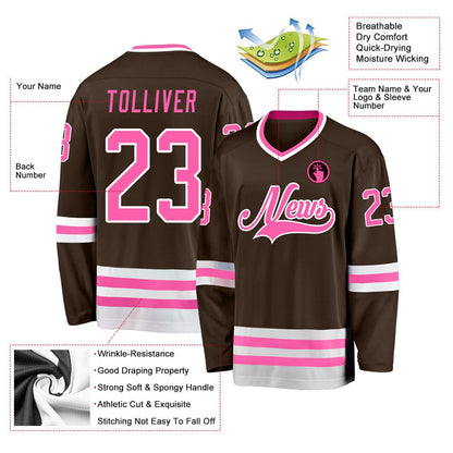 Usa Hockey Jersey, Custom Brown Pink White 1 Hockey Jersey, Team Hockey Jerseys