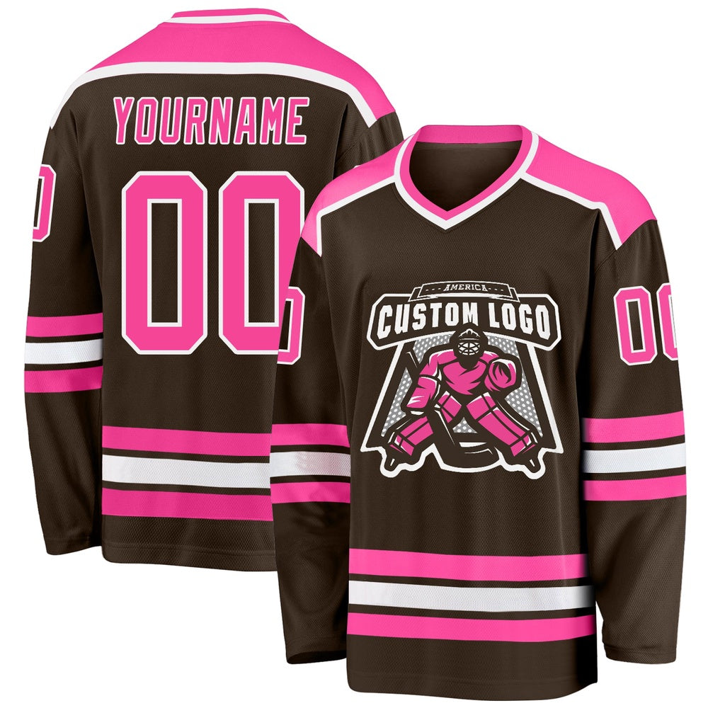 Usa Hockey Jersey, Custom Brown Pink White Hockey Jersey, Team Hockey Jerseys