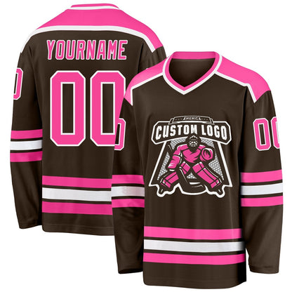 Usa Hockey Jersey, Custom Brown Pink White Hockey Jersey, Team Hockey Jerseys