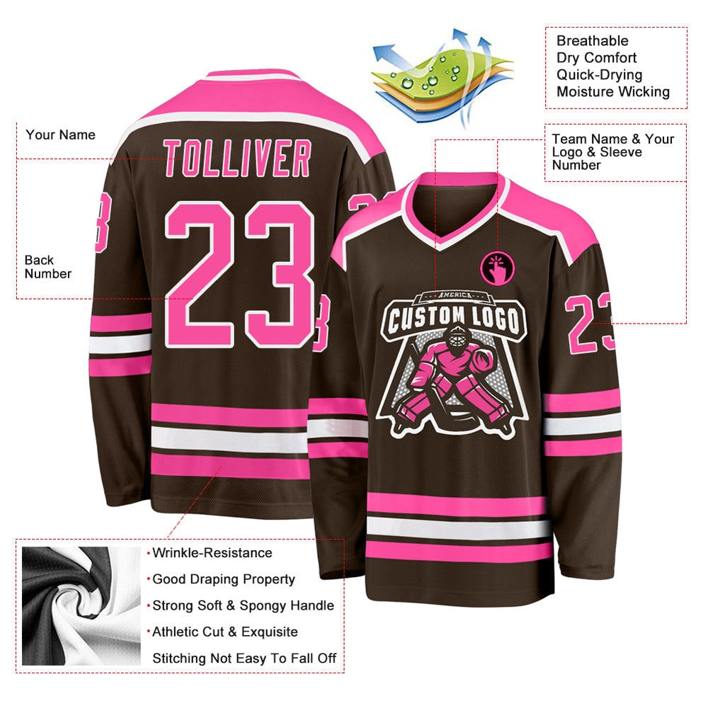 Usa Hockey Jersey, Custom Brown Pink White Hockey Jersey, Team Hockey Jerseys