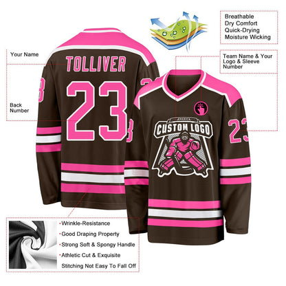 Usa Hockey Jersey, Custom Brown Pink White Hockey Jersey, Team Hockey Jerseys