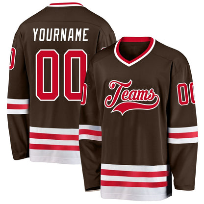 Usa Hockey Jersey, Custom Brown Red White Hockey Jersey, Team Hockey Jerseys