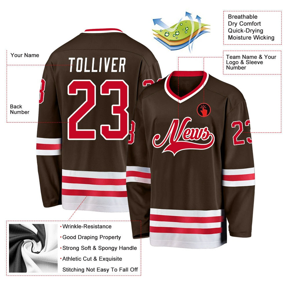 Usa Hockey Jersey, Custom Brown Red White Hockey Jersey, Team Hockey Jerseys