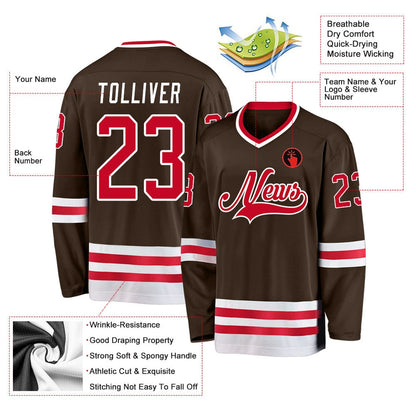 Usa Hockey Jersey, Custom Brown Red White Hockey Jersey, Team Hockey Jerseys