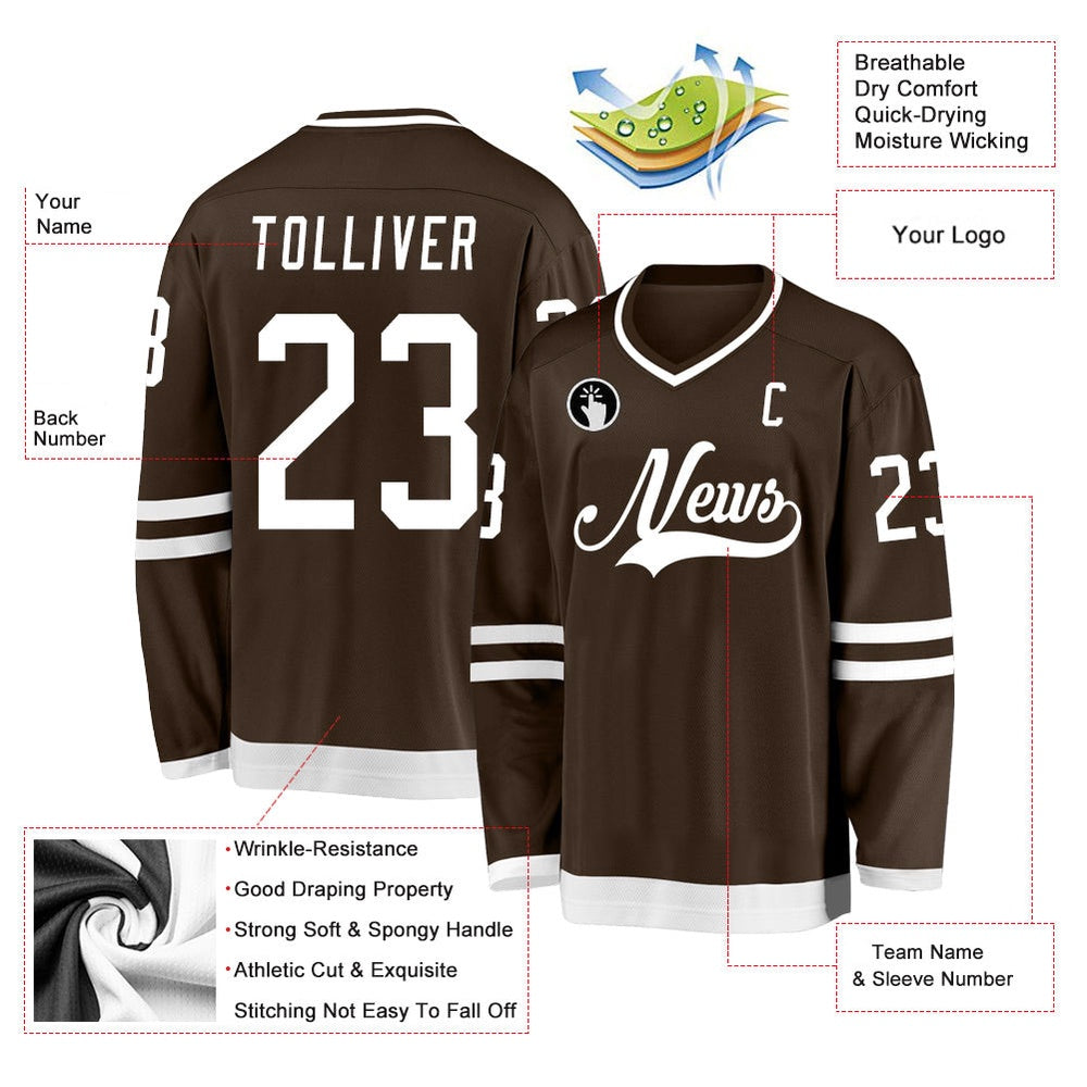 Usa Hockey Jersey, Custom Brown White Hockey Jersey, Team Hockey Jerseys