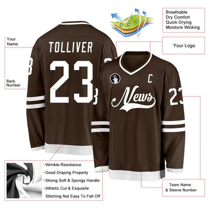 Usa Hockey Jersey, Custom Brown White Hockey Jersey, Team Hockey Jerseys