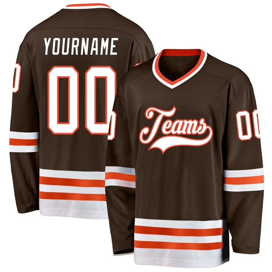 Usa Hockey Jersey, Custom Brown White Orange Hockey Jersey, Team Hockey Jerseys