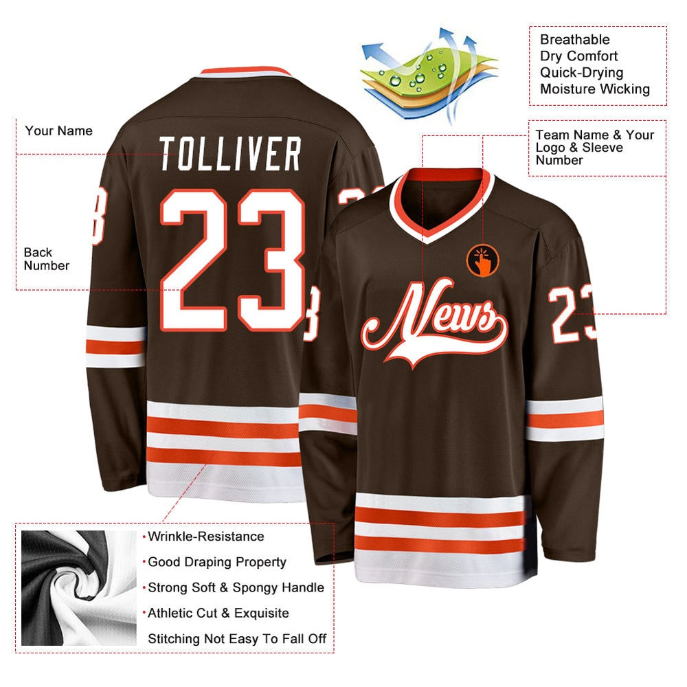 Usa Hockey Jersey, Custom Brown White Orange Hockey Jersey, Team Hockey Jerseys