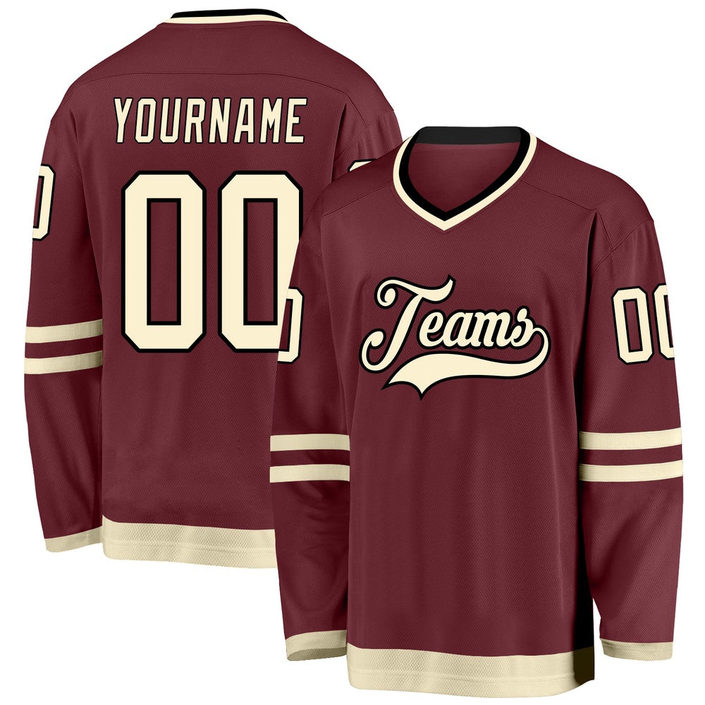 Usa Hockey Jersey, Custom Burgundy Cream Black 1 Hockey Jersey, Team Hockey Jerseys