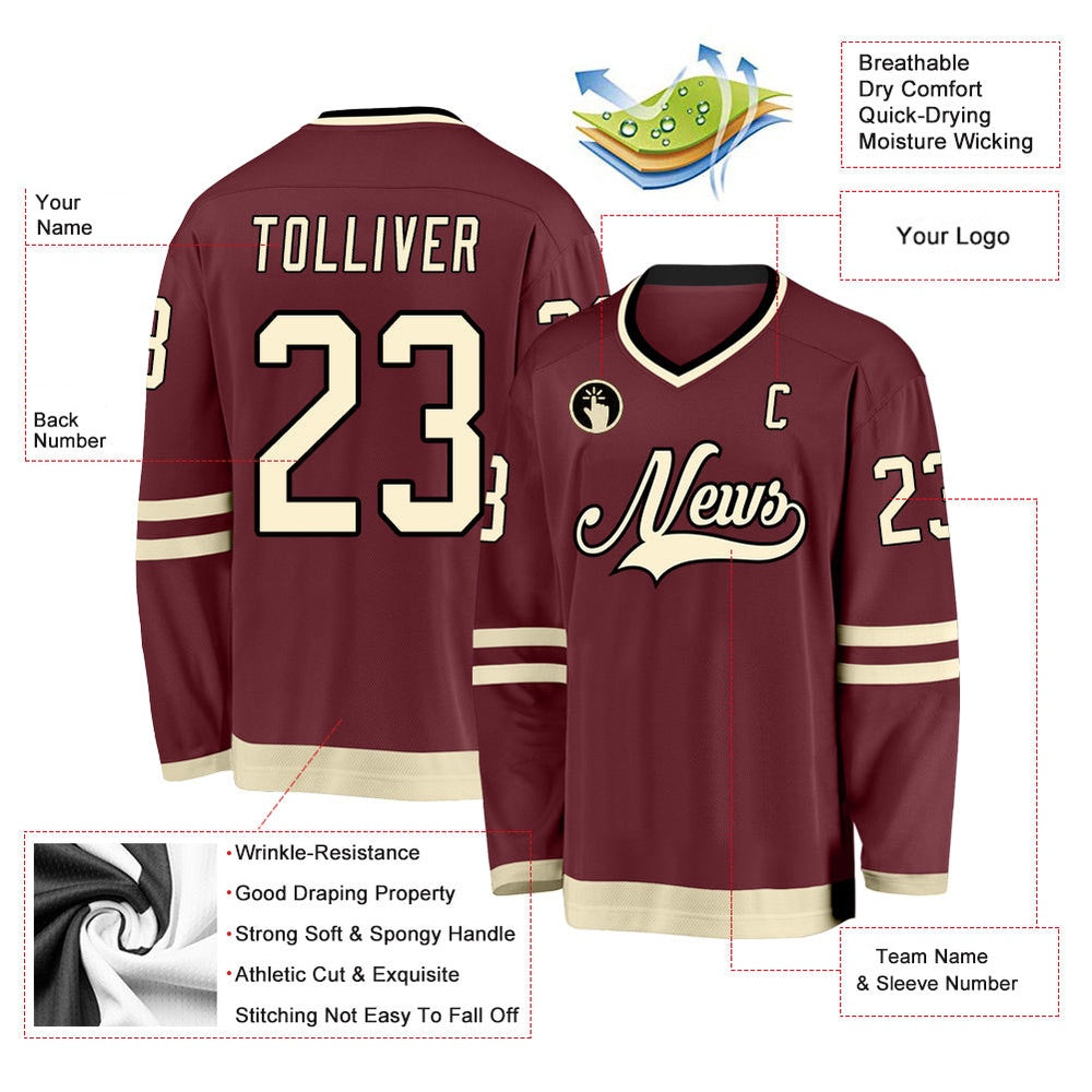 Usa Hockey Jersey, Custom Burgundy Cream Black 1 Hockey Jersey, Team Hockey Jerseys