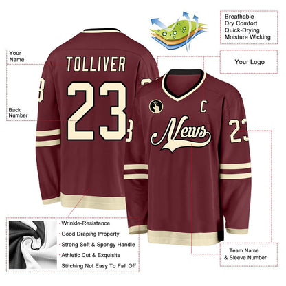 Usa Hockey Jersey, Custom Burgundy Cream Black 1 Hockey Jersey, Team Hockey Jerseys