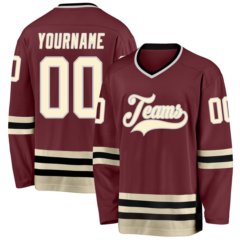 Usa Hockey Jersey, Custom Burgundy Cream Black Hockey Jersey, Team Hockey Jerseys
