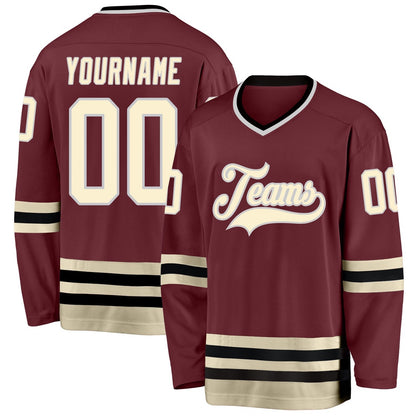 Usa Hockey Jersey, Custom Burgundy Cream Black Hockey Jersey, Team Hockey Jerseys