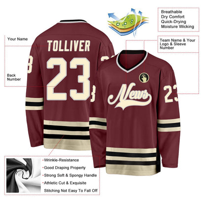 Usa Hockey Jersey, Custom Burgundy Cream Black Hockey Jersey, Team Hockey Jerseys
