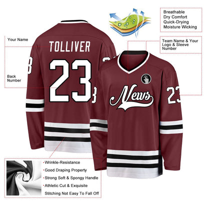 Usa Hockey Jersey, Custom Burgundy White Black Hockey Jersey, Team Hockey Jerseys