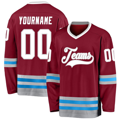 Usa Hockey Jersey, Custom Burgundy White Blue Hockey Jersey, Team Hockey Jerseys
