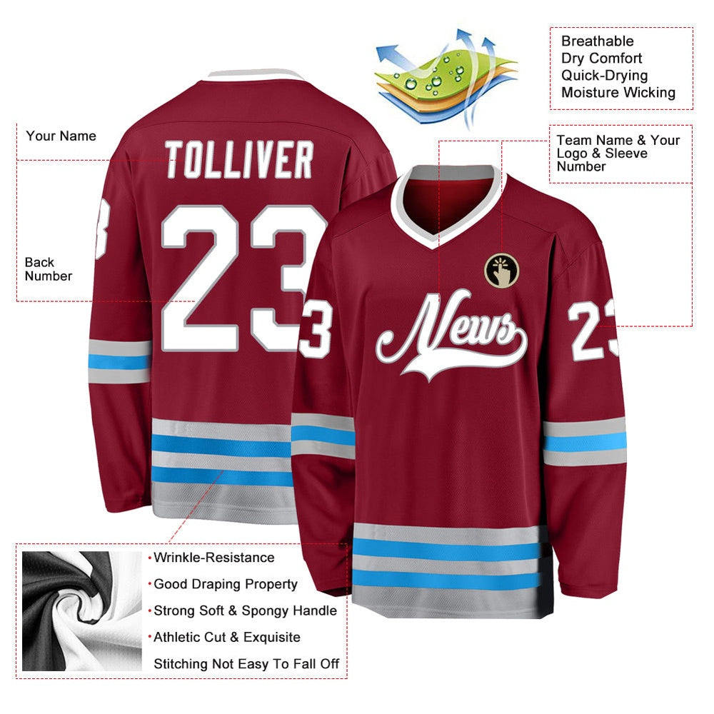 Usa Hockey Jersey, Custom Burgundy White Blue Hockey Jersey, Team Hockey Jerseys