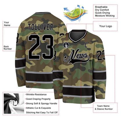 Usa Hockey Jersey, Custom Camo Black Gray Salute To Service Hockey Jersey, Team Hockey Jerseys