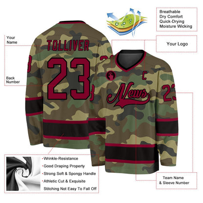 Usa Hockey Jersey, Custom Camo Maroon Black Salute To Service Hockey Jersey, Team Hockey Jerseys