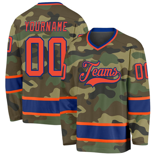 Usa Hockey Jersey, Custom Camo Orange Royal Salute To Service Hockey Jersey, Team Hockey Jerseys