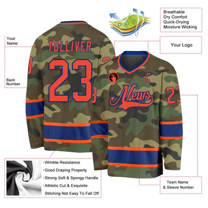 Usa Hockey Jersey, Custom Camo Orange Royal Salute To Service Hockey Jersey, Team Hockey Jerseys