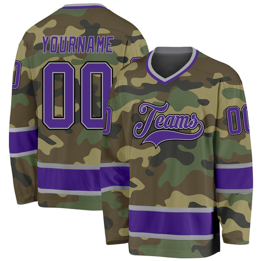 Usa Hockey Jersey, Custom Camo Purple Black Salute To Service Hockey Jersey, Team Hockey Jerseys
