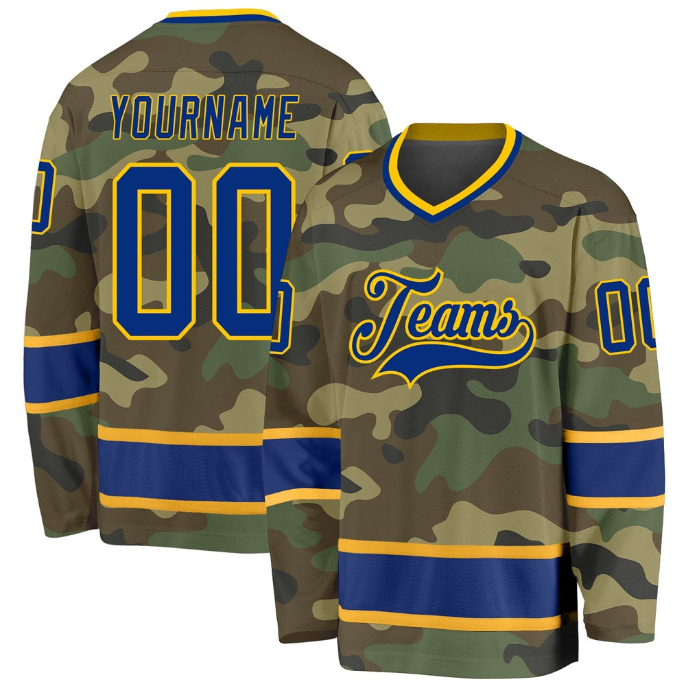 Usa Hockey Jersey, Custom Camo Royal Gold Salute To Service Hockey Jersey, Team Hockey Jerseys