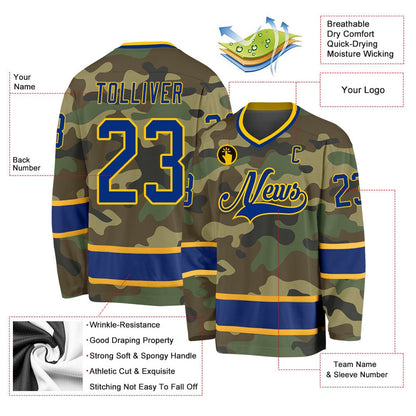 Usa Hockey Jersey, Custom Camo Royal Gold Salute To Service Hockey Jersey, Team Hockey Jerseys