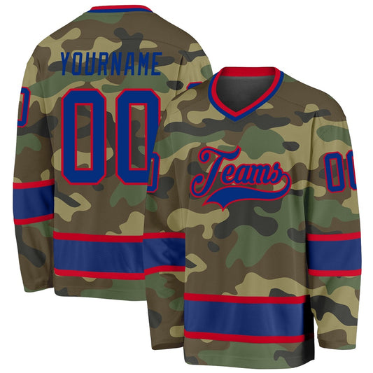 Usa Hockey Jersey, Custom Camo Royal Red Salute To Service Hockey Jersey, Team Hockey Jerseys