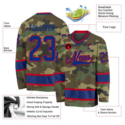 Usa Hockey Jersey, Custom Camo Royal Red Salute To Service Hockey Jersey, Team Hockey Jerseys