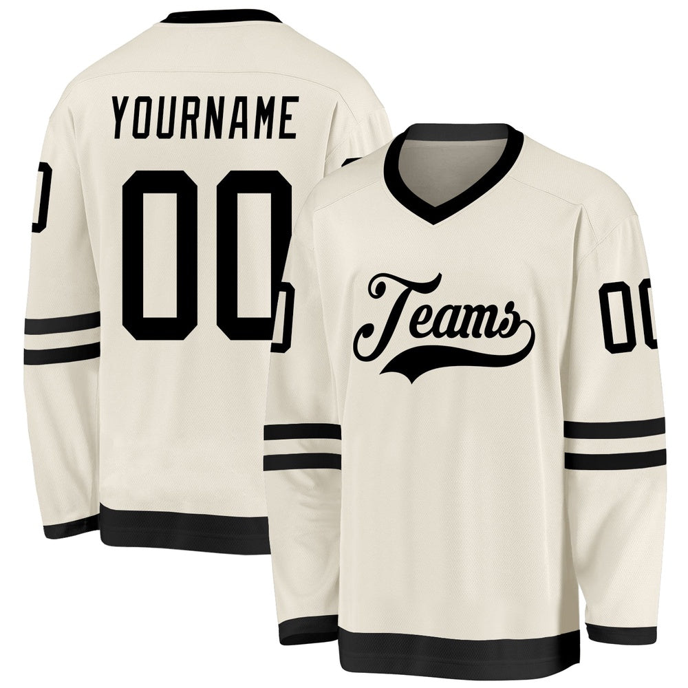 Usa Hockey Jersey, Custom Cream Black Hockey Jersey, Team Hockey Jerseys