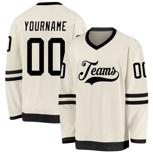 Usa Hockey Jersey, Custom Cream Black Hockey Jersey, Team Hockey Jerseys