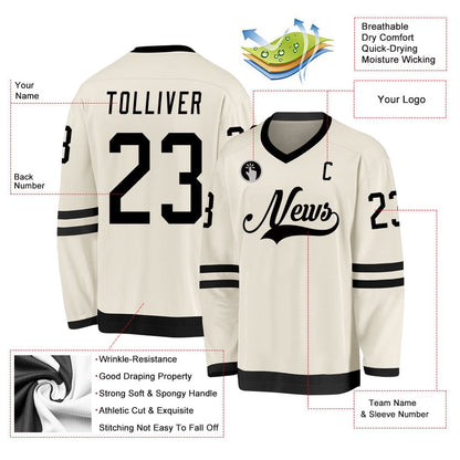 Usa Hockey Jersey, Custom Cream Black Hockey Jersey, Team Hockey Jerseys