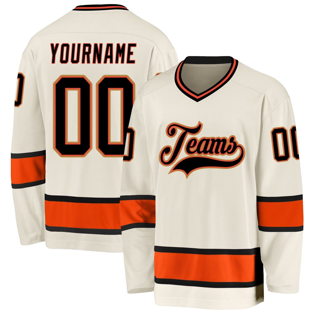 Usa Hockey Jersey, Custom Cream Black Orange Hockey Jersey, Team Hockey Jerseys