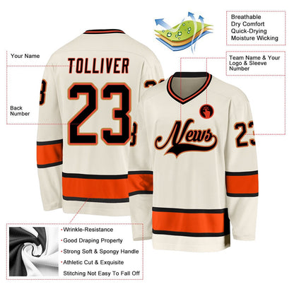 Usa Hockey Jersey, Custom Cream Black Orange Hockey Jersey, Team Hockey Jerseys