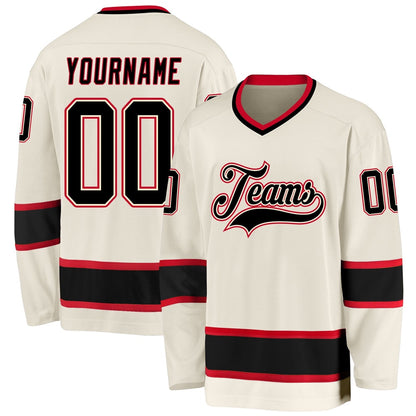 Usa Hockey Jersey, Custom Cream Black Red Hockey Jersey, Team Hockey Jerseys