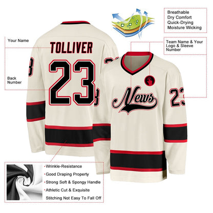 Usa Hockey Jersey, Custom Cream Black Red Hockey Jersey, Team Hockey Jerseys