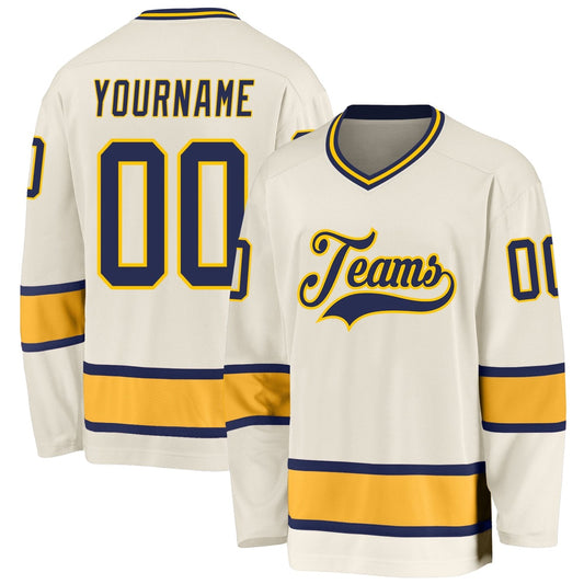 Usa Hockey Jersey, Custom Cream Navy Gold 1 Hockey Jersey, Team Hockey Jerseys