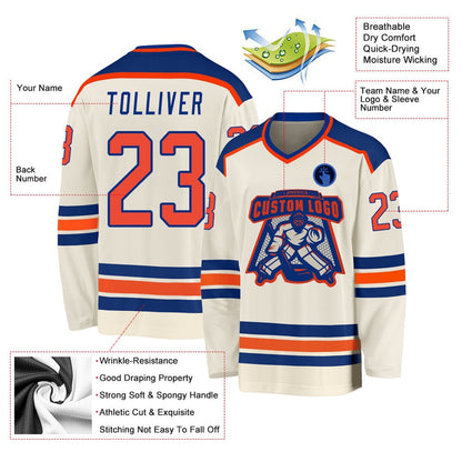 Usa Hockey Jersey, Custom Cream Orange Royal Hockey Jersey, Team Hockey Jerseys