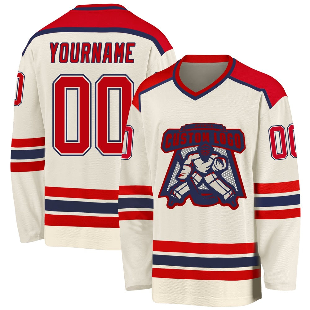 Usa Hockey Jersey, Custom Cream Red Navy Hockey Jersey, Team Hockey Jerseys