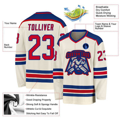 Usa Hockey Jersey, Custom Cream Red Royal Hockey Jersey, Team Hockey Jerseys
